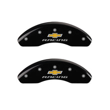 Load image into Gallery viewer, MGP 4 Caliper Covers Engraved Front & Rear Chevy racing Black finish silver ch