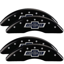 Load image into Gallery viewer, MGP 4 Caliper Covers Engraved F & R 100th Anniv Black Finish Silver Char 2019 Chevy Silverado 3500HD