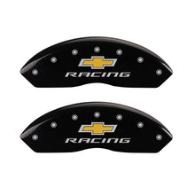 Load image into Gallery viewer, MGP 4 Caliper Covers Engraved F & R Chevy Racing Black Finish Silver Char 1988 Chevrolet Corvette