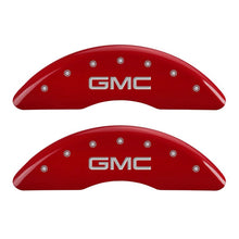 Load image into Gallery viewer, MGP 4 Caliper Covers Engraved Front & Rear GMC Red finish silver ch