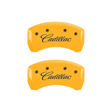 Load image into Gallery viewer, MGP 4 Caliper Covers Engraved F & R Cursive/Cadillac Yellow Finish Black Char 2017 Cadillac CT6