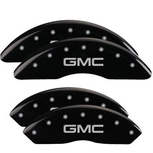 Load image into Gallery viewer, MGP 4 Caliper Covers Engraved Front & Rear GMC Black finish silver ch