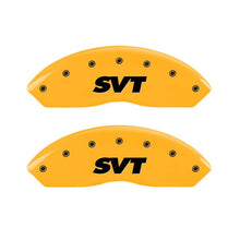 Load image into Gallery viewer, MGP 4 Caliper Covers Engraved Front & Rear SVT Yellow Finish Black Char 2003 Ford Mustang