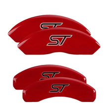 Load image into Gallery viewer, MGP 4 Caliper Covers Engraved Front & Rear No Bolts/St Red Finish Silver Char 2018 Ford Fusion