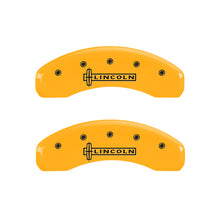 Load image into Gallery viewer, MGP 4 Caliper Covers Engraved Front & Rear Lincoln Yellow finish black ch