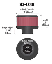 Load image into Gallery viewer, K&N 0.625 inch ID 2 inch OD 1.5 inch H Clamp On Crankcase Vent Filter