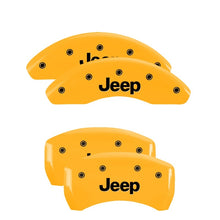 Load image into Gallery viewer, MGP 4 Caliper Covers Engraved Front & Rear JEEP Yellow finish black ch