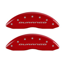 Load image into Gallery viewer, MGP 4 Caliper Covers Engraved Front & Rear With out stripes/Durango Red finish silver ch