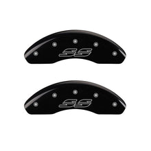 Load image into Gallery viewer, MGP 4 Caliper Covers Engraved Front & Rear Impala style/SS Black finish silver ch