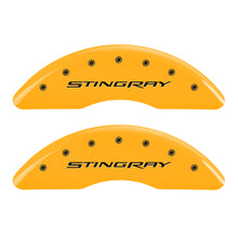Load image into Gallery viewer, MGP 4 Caliper Covers Engraved Front & Rear Stingray Yellow finish black ch