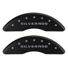 Load image into Gallery viewer, MGP 4 Caliper Covers Engraved Front & Rear Silverado Red finish silver ch