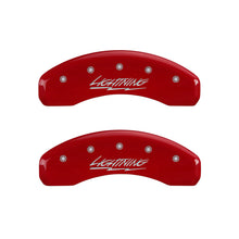 Load image into Gallery viewer, MGP 4 Caliper Covers Engraved Front & Rear Lightning Red finish silver ch
