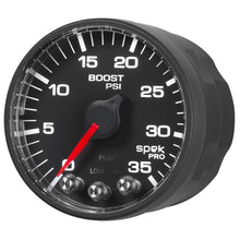 Load image into Gallery viewer, Autometer Spek-Pro Gauge Boost 2 1/16in 35psi Stepper Motor W/Peak & Warn Black/Black