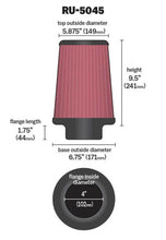 Load image into Gallery viewer, K&N Filter 4 inch Flange 6 3/4 inch OD Base 5 7/8 inch OD Top 9 1/2 inch Height