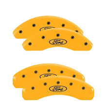 Load image into Gallery viewer, MGP 4 Caliper Covers Engraved Front & Rear Oval Logo/Ford Yellow Finish Black Char 1998 Ford Ranger