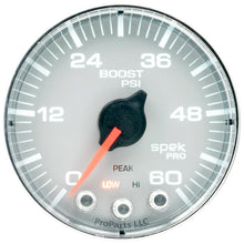 Load image into Gallery viewer, Autometer Spek-Pro Gauge Boost 2 1/16in 60psi Stepper Motor W/Peak & Warn Slvr/Chrm