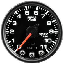 Load image into Gallery viewer, Autometer Spek-Pro Gauge Tach 2 1/16in 11K Rpm W/ Shift Light & Peak Mem Blk/Blk