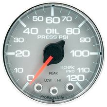 Load image into Gallery viewer, Autometer Spek-Pro Gauge Oil Press 2 1/16in 120psi Stepper Motor W/Peak & Warn Slvr/Chrm