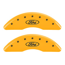 Load image into Gallery viewer, MGP 4 Caliper Covers Engraved F & R Oval Logo/Ford Yellow Finish Black Char 2007 Ford Expedition
