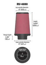 Load image into Gallery viewer, K&N Universal Round Tapered Filter 3 inch FLG / 5 inch Bottom / 4 inch Top / 7 7/8 inch Height