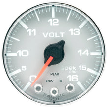 Load image into Gallery viewer, Autometer Spek-Pro Gauge Voltmeter 2 1/16in 16V Stepper Motor W/Peak & Warn Slvr/Chrm