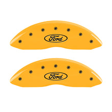 Load image into Gallery viewer, MGP 4 Caliper Covers Engraved F & R Oval Logo/Ford Yellow Finish Black Char 2005 Ford Excursion
