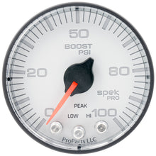 Load image into Gallery viewer, Autometer Spek-Pro 2 1/16in 100PSI Stepper Motor W/Peak & Warn White/Black Boost Gauge