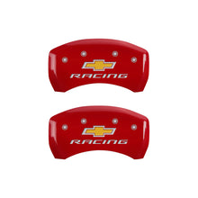 Load image into Gallery viewer, MGP 4 Caliper Covers Engraved Front & Rear Chevy racing Yellow finish black ch