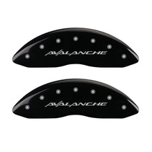 Load image into Gallery viewer, MGP 4 Caliper Covers Engraved Front & Rear Avalanche Black finish silver ch