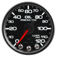 Load image into Gallery viewer, Autometer Spek-Pro Gauge Oil Press 2 1/16in 120psi Stepper Motor W/Peak & Warn Blk/Blk