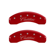 Load image into Gallery viewer, MGP 4 Caliper Covers Engraved Front & Rear Cursive/Cadillac Red finish silver ch