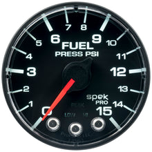 Load image into Gallery viewer, Autometer Spek-Pro Gauge Fuel Press 2 1/16in 15psi Stepper Motor W/Peak & Warn Blk/Blk