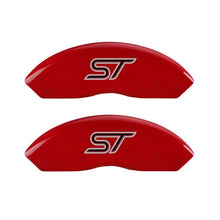 Load image into Gallery viewer, MGP 4 Caliper Covers Engraved Front & Rear No Bolts/St Red Finish Silver Char 2018 Ford Fusion