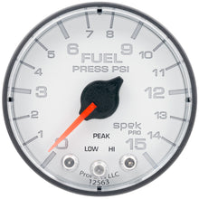 Load image into Gallery viewer, Autometer Spek-Pro Gauge Fuel Press 2 1/16in 15psi Stepper Motor W/Peak & Warn Wht/Blk