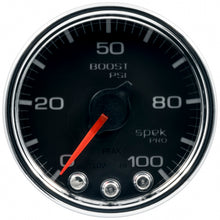 Load image into Gallery viewer, Autometer Spek-Pro Gauge Boost 2 1/16in 100psi Stepper Motor W/Peak & Warn Blk/Chrm