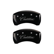 Load image into Gallery viewer, MGP 4 Caliper Covers Engraved F & R Cursive/Cadillac Black Finish Silver Char 2016 Cadillac CT6