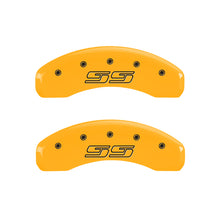 Load image into Gallery viewer, MGP 4 Caliper Covers Engraved Front & Rear Avalanche SS Yellow Finish Black Char 2000 Chevy Tahoe