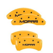 Load image into Gallery viewer, MGP 4 Caliper Covers Engraved Front & Rear MOPAR Yellow finish black ch