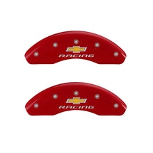 Load image into Gallery viewer, MGP 4 Caliper Covers Engraved F & R Chevy Racing Red Finish Silver Char 2018 Chevrolet Equinox