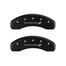 Load image into Gallery viewer, MGP 4 Caliper Covers Engraved Front & Rear With stripes/Dodge Red finish silver ch