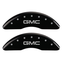 Load image into Gallery viewer, MGP 4 Caliper Covers Engraved Front & Rear GMC Black finish silver ch