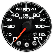 Load image into Gallery viewer, Autometer Spek-Pro Gauge Oil Press 2 1/16in 120psi Stepper Motor W/Peak & Warn Blk/Chrm