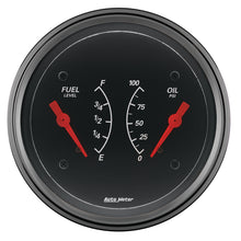 Load image into Gallery viewer, AutoMeter Gauge Dual Fuel & Oilp 3-3/8in. 0 Ohm(e) to 90 Ohm(f)& 100PSI Elec Designer Black