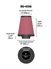 Load image into Gallery viewer, K&N Universal Tapered Filter 3in Flange ID x 6in Base OD x 4in Top OD x 6.75in Height