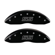 Load image into Gallery viewer, MGP 4 Caliper Covers Engraved Front & Rear Trailblazer style/SS Black finish silver ch