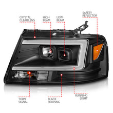 Load image into Gallery viewer, ANZO 2004-2008 Ford F-150 Projector Headlights w/ Light Bar Black Housing