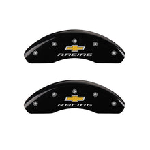 Load image into Gallery viewer, MGP 4 Caliper Covers Engraved F & R Chevy Racing Black Finish Silver Char 2019 Chevrolet Equinox