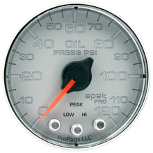 Load image into Gallery viewer, Autometer Spek-Pro Gauge Oil Press 2 1/16in 120psi Stepper Motor W/Peak & Warn Slvr/Chrm