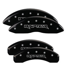 Load image into Gallery viewer, MGP 4 Caliper Covers Engraved Front & Rear Raptor Black finish silver ch