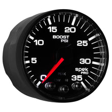 Load image into Gallery viewer, Autometer Spek-Pro Gauge Boost 2 1/16in 35psi Stepper Motor W/Peak & Warn Black/Black